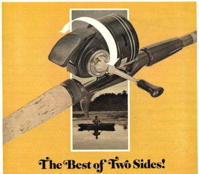 Anuncio impreso de carrete giratorio Daiwa 1972 "Lo mejor de dos lados" pesca, modelo 9900 Foto 1 de 2