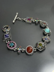 Patricia Locke USA Signed ‘09 Silvertone Swarovski Crystals 6.8” Link Bracelet - Picture 1 of 5