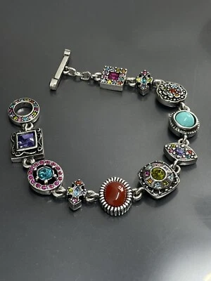 Patricia Locke USA Signed ‘09 Silvertone Swarovski Crystals 6.8” Link Bracelet - Image 1 of 4