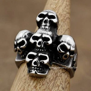 Skull Cross Stainless Steel Ring Biker Rocker Punk Jewellery 7P001C - Picture 1 of 15