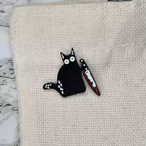 Broche broche broche esmalte de sola psicópata cuchillo gato insignia de dibujos animados - Imagen 1 de 4