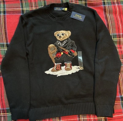 Polo Ralph Lauren Negro VACACIONES RAQUETAS DE NIEVE OSO Tejido Suéter XL Nuevo con Etiqueta Foto 1 de 3