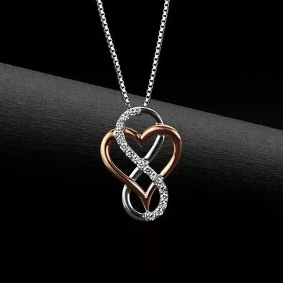 Colgante Corazón Infinito Con Caja Cadena Diamante Simulado 14K Dos Tonos Chapado en Oro Foto 1 de 4