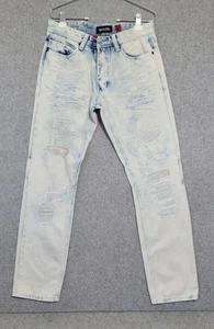 Makobi Biker Jeans Herren 32x32 Hellblau Acid Wash Distressed Denim Ripped Y2K - Bild 1 von 24