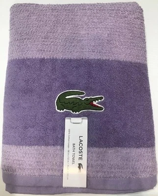 Toalla de baño Lacoste Big Crocodile Logo Texturizado Púrpura 100 % Algodón 30" x 52" Foto 1 de 4