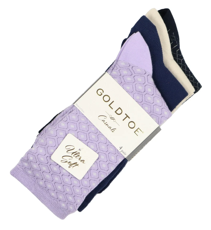 Paquete de 4 calcetines Geo Repeat para mujer Gold Toe talla única púrpura azul marino negro Foto 1 de 4