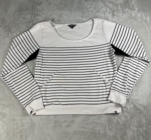 Roxy Sweater Jumper Womens Extra Small White Grey Stripe Scoop Neck Hand Pockets - Picture 1 of 9