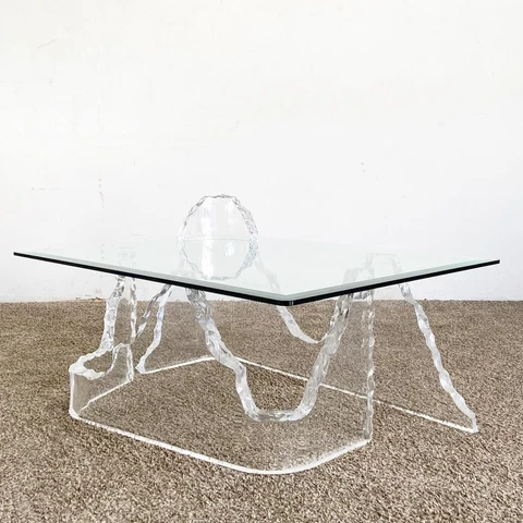 Postmodern Sculpted Lucite Glass Top Coffee Table Cover