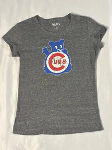 Chicago Cubs shirt with vintage logo print womens v-neck heather grey size S - Picture 1 of 3