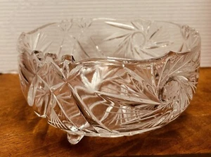 Vintage Polish Bohemian Crystal Footed Bowl 8.50"W x 4"H Unique Patterns 1950's - Picture 1 of 5