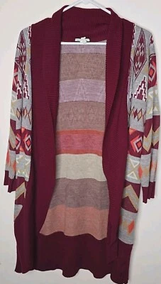 Cárdigan Allison Brittney Plus 1X Rojo Longline Frente Abierto Azteca Suroeste Foto 1 de 4