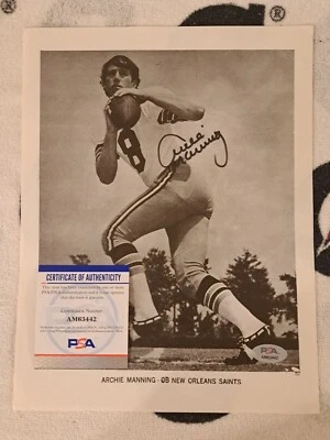 VINTAGE Archie Manning NEW ORLEANS SAINTS SIGNED 8X10 PRESS PROMO PHOTO PSA DNA - Image 1 of 4