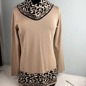 Serengetti Sweater Women's Small Tan Animal Print Cowl Neck Tunic Acrylic - Bild 1 von 8