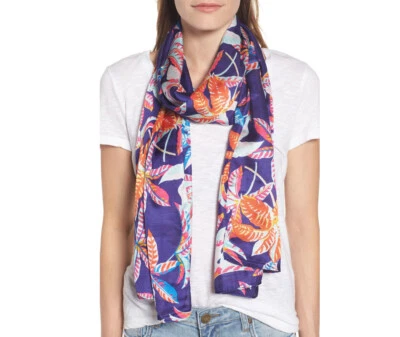 Echo Parisian Palm Floral Print Oblong Scarf - Navy Multi #6952 - Image 1 of 4