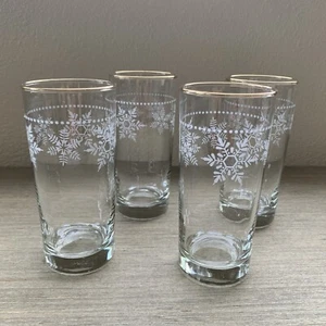 4er Set Schneeflocke Weihnachten Winter Urlaub 6,25" Trinkgläser mit Goldrand - Bild 1 von 13