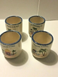 4Pcs Small Ceramic Dip Sushi Sauce Condiments Footed Holders Beach Summer Theme - Picture 1 of 7