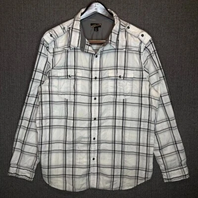 Helix Shirt Men's 2XL White Gray Plaid Button Up Grunge Dad Work Outdoor  - Image 1 of 4