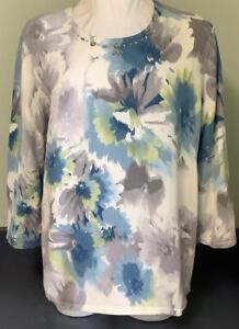 Alfred Dunner Women's 3/4 Sleeve Floral Embellished Sweater Top Size XL