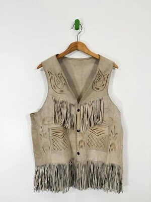 Chaleco de Colección Western Horse Pyrography Artista Hecho a Mano Gamuza Flecos Hombres M Unisex Foto 1 de 3