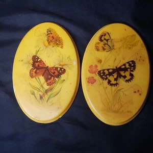 Vintage Retro Boho Decoupage Butterfly Floral Print Plaque Wood Wall Hanging MCM - Picture 1 of 10