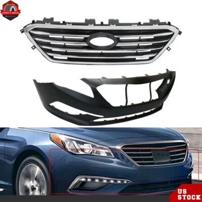 Front Bumper Cover+Grille Chrome W/Tow Hook For 15-17 Hyundai Sonata SE Standard - Image 1 of 4
