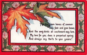 CARTOLINA D'EPOCA ROMANTICA DOLCE METÀ AUTUNNO FOGLIE AMORE PRIMAVERA PERPETUA 111222 - Foto 1 di 2