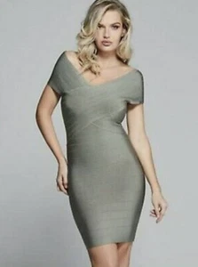 NUEVO GUESS BY MARCIANO JAZMINE VESTIDO CON VENDAJE FUERA DEL HOMBRO VERDE OLIVA TALLA XS - Imagen 1 de 3