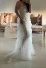 Size 6 Custom One-shoulder Silk and Tiered Tulle Wedding Gown 