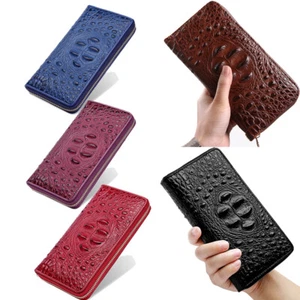 Women Crocodile Pattern Leather Clutch Long Wallet Zipper Card Holder Handbag - Picture 1 of 19