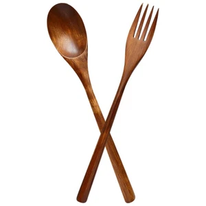 Wooden Fork and Spoon Salad Reusable Dessert Appetizer Spoons Serving Utensils - Picture 1 of 12