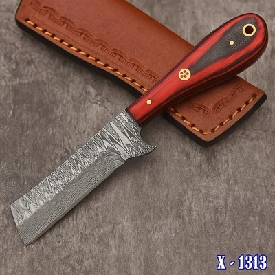 AJ SANITY Custom Handmade Damascus Steel Fix Tanto Blade Knife With Leather Sheath