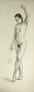 Original Female Charcoal on paper life Drawing nude Girl woman artwork realism - Picture 1 of 1
