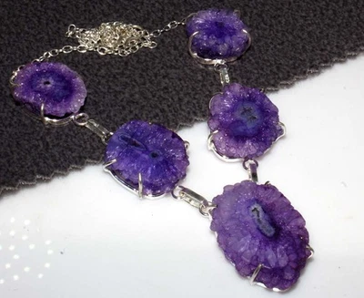 Collar de cuarzo solar púrpura chapado en plata 925 18" regalo más querido JW Foto 1 de 3