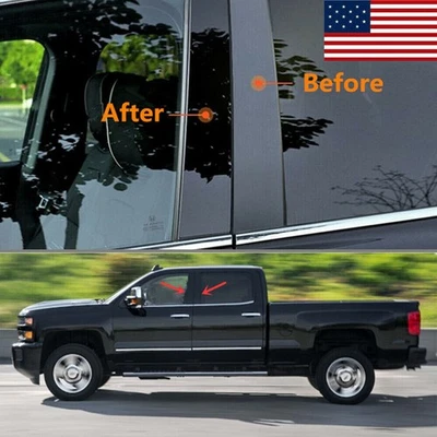For Chevrolet Silverado 2014-2018 4pcs Pillar Post Door Trim Cover Glossy  - Image 1 of 4