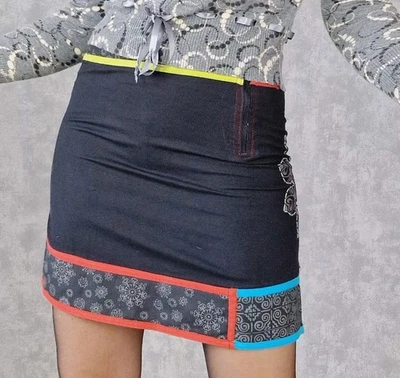 Coline Kurzer Rock Gr M 38 Schwarz Minirock Hippie Damen Baumwolle - Bild 1 von 4