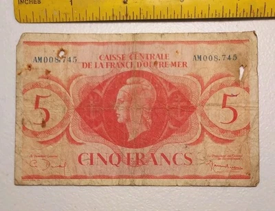 1944 French Equitorial Africa 5 Francs Note; Pick 15 *Duval* - Image 1 of 2