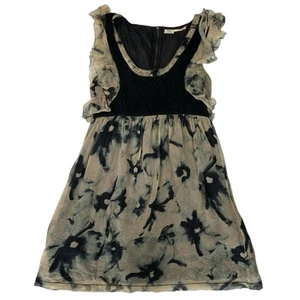 Leon Max Limited Edition Size Large Ruffle Sleeve Floral Print Dress 100% Silk - Picture 1 of 7