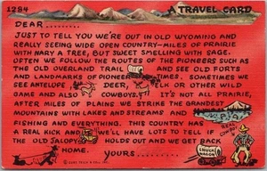 Vintage Reg Manning TRAVEL CARD Comic Postcard "Old Wyoming" / Boys Town Stamp - Picture 1 of 2