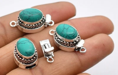 Cierre de caja turquesa de 1 pieza 1 hilo chapado en plata antigua Foto 1 de 4