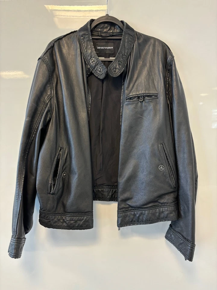 Genuine Emporio Armani Leather Jacket Bomber Style. Black. Size 48. Medium - Image 1 of 4