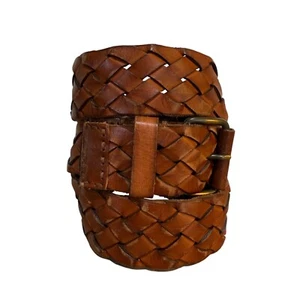 American Eagle Braided Leather Belt Sz L Boho Brown Wide VTG Western Cowgirl - Picture 1 of 11