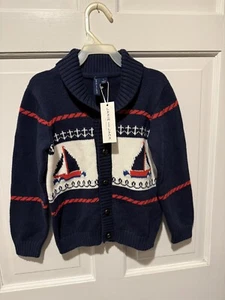 New Toddler Boys Janie and Jack Sail Boat Knit Cardigan Sweater Size 5 - Picture 1 of 2