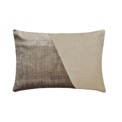 Taupe Decorative Lumbar Pillow Cover, 12"x16" Velvet Cushion-Velutinous Taupe - Image 1 of 3
