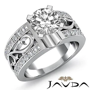 1.55ctw Round Diamond Fashion Engagement Filigree Ring GIA F VVS2 14k White Gold - Picture 1 of 7