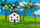 Palm Tre House by award winning artist. Original Signed Acrylic Painting 5" x 7"