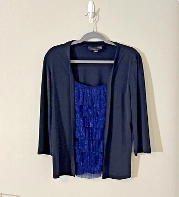 Top Connected Apparel negro/azul cuña manga 3/4 talla M*ideal para viajar*  Foto 1 de 4