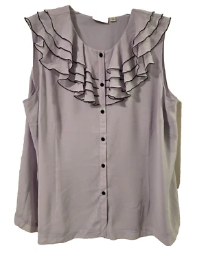 Blusa Top ERIN FETHERSTON EDITION Lavanda Volantes Cuello Cuello Mangas Talla 2X Foto 1 de 4