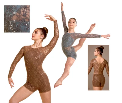 Fato de dança contemporâneo adulto XL collant de renda metálico marrom bicicleta acro - Imagem 1 de 3