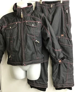 Obermeyer Alt 3 Junior Ski Outfit Gray /Pink Stitch Snow Pants Zip Up Jacket 12 - Picture 1 of 16