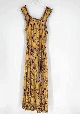 Vestido Max Studio Para Mujer L Amarillo Maxi Floral Volantes En Niveles Campesino Cabaña Foto 1 de 4